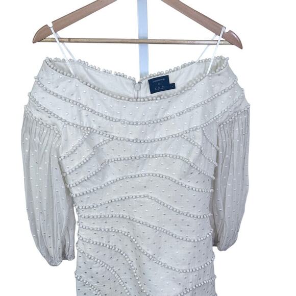 Zimmermann Cream Off-Shoulder Midi Dress - Picture 3 of 14